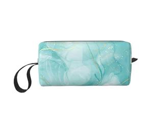 Cozimangoe Makeup Bag, Cosmetic Bag for Padded Travel Pouch Zippered Handle Multi-Purpose Small, School Work Trip Home Storage, Personalized Pastel Mint Green Marble