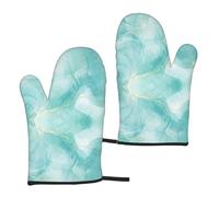 Cozimangoe Oven Mitts, Waterproof Heat Resistant, Soft Lining Kitchen Gloves, Cooking Baking BBQ Grilling, Personalized Pastel Mint Green Marble