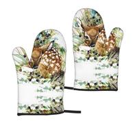 Cozimangoe Oven Mitts, Waterproof Heat Resistant, Soft Lining Kitchen Gloves, Cooking Baking BBQ Grilling, Personalized Watercolor Wildlife Deer