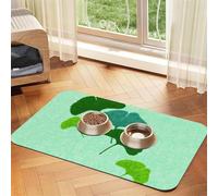 Cozimangoe Pet Food Mat, 17.72 x 11.81in Fast Drying Dog Bowl Mat Rubber Backing Scratch Resistant PU, Minimizes Spills on Hardwood Floors, Watercolour Ginkgo Biloba Leaf