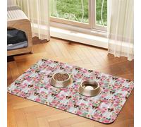 Cozimangoe Pet Food Mat, 17.72 x 11.81in Fast Drying Dog Bowl Mat Rubber Backing Scratch Resistant PU, Minimizes Spills on Hardwood Floors, Jack Russell Lilac Vintage Florals