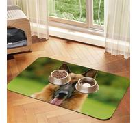 Cozimangoe Pet Food Mat, 17.72 x 11.81in Fast Drying Dog Bowl Mat Rubber Backing Scratch Resistant PU, Minimizes Spills on Hardwood Floors, Happy German Shepherd Printed