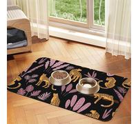 Cozimangoe Pet Food Mat, 17.72 x 11.81in Fast Drying Dog Bowl Mat Rubber Backing Scratch Resistant PU, Minimizes Spills on Hardwood Floors, Leopard Tropical Pattern
