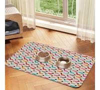 Cozimangoe Pet Food Mat, 17.72 x 11.81in Fast Drying Dog Bowl Mat Rubber Backing Scratch Resistant PU, Minimizes Spills on Hardwood Floors, Vintage Doxie Sausage Dogs Dachshund Pattern Girls