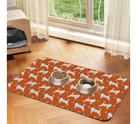 Cozimangoe Pet Food Mat, 23.62 x 15.75in Fast Drying Dog Bowl Mat Rubber Backing Scratch Resistant PU, Minimizes Spills on Hardwood Floors, Jack Russell Terriers Orange Cute Dog Jack Russells