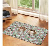 Cozimangoe Pet Food Mat, 23.62 x 15.75in Fast Drying Dog Bowl Mat Rubber Backing Scratch Resistant PU, Minimizes Spills on Hardwood Floors, Jack Russell Terrier Floral