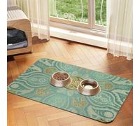 Cozimangoe Pet Food Mat, 23.62 x 15.75in Fast Drying Dog Bowl Mat Rubber Backing Scratch Resistant PU, Minimizes Spills on Hardwood Floors, Soft Sage Green And Gold Celtic Mandala