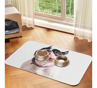 Cozimangoe Pet Food Mat, 23.62 x 15.75in Fast Drying Dog Bowl Mat Rubber Backing Scratch Resistant PU, Minimizes Spills on Hardwood Floors, Happy Curious Dog French Bulldog