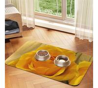 Cozimangoe Pet Food Mat, 23.62 x 15.75in Fast Drying Dog Bowl Mat Rubber Backing Scratch Resistant PU, Minimizes Spills on Hardwood Floors, Yellow Rose Petals