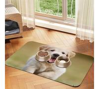Cozimangoe Pet Food Mat, 23.62 x 15.75in Fast Drying Dog Bowl Mat Rubber Backing Scratch Resistant PU, Minimizes Spills on Hardwood Floors, Happy Labrador Retriever Cute