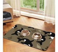 Cozimangoe Pet Food Mat, 23.62 x 15.75in Fast Drying Dog Bowl Mat Rubber Backing Scratch Resistant PU, Minimizes Spills on Hardwood Floors, Sea Life Whale Funny Big Fish Animal