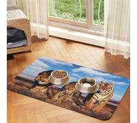 Cozimangoe Pet Food Mat, 23.62 x 15.75in Fast Drying Dog Bowl Mat Rubber Backing Scratch Resistant PU, Minimizes Spills on Hardwood Floors, Lion Leopard And Tiger Fight For Food Printed
