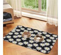 Cozimangoe Pet Food Mat, 23.62 x 15.75in Fast Drying Dog Bowl Mat Rubber Backing Scratch Resistant PU, Minimizes Spills on Hardwood Floors, Daisies Florals Flower Black And White Simple