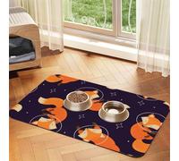 Cozimangoe Pet Food Mat, 23.62 x 15.75in Fast Drying Dog Bowl Mat Rubber Backing Scratch Resistant PU, Minimizes Spills on Hardwood Floors, Elegant Happy Funny Fox