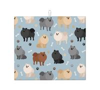 Cozimangoe Pomeranian Paws-Prints and Dog Bones, Dish Drying Mat, 18x16 Inch Absorbent Microfiber Quick Dry Machine Washable for Dishes Pots Pans Glassware Coffee Bar Under Rack