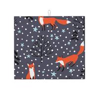 Cozimangoe Red Fox in The Night, Dish Drying Mat, 18x16 Inch Absorbent Microfiber Quick Dry Machine Washable for Dishes Pots Pans Glassware Coffee Bar Under Rack