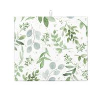 Cozimangoe Sage Green Leaves, Dish Drying Mat, 18x16 Inch Absorbent Microfiber Quick Dry Machine Washable for Dishes Pots Pans Glassware Coffee Bar Under Rack