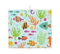 Cozimangoe Sea Life Marine Animals, Dish Drying Mat, 18x16 Inch Absorbent Microfiber Quick Dry Machine Washable for Dishes Pots Pans Glassware Coffee Bar Under Rack