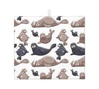 Cozimangoe Seals Illustration Sea Lion, Dish Drying Mat, 18x16 Inch Absorbent Microfiber Quick Dry Machine Washable for Dishes Pots Pans Glassware Coffee Bar Under Rack