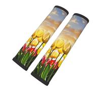 Cozimangoe Seat Belt Pads, 2 Pack SeatBelt Cover Shoulder Protector Soft Cushion for Car Backpack Camera Strap Luggage, Personalized Tulip Flower Sunset