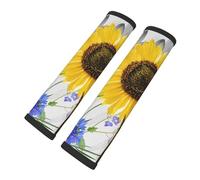 Cozimangoe Seat Belt Pads, 2 Pack SeatBelt Cover Shoulder Protector Soft Cushion for Car Backpack Camera Strap Luggage, Personalized Watercolor Yellow Sunflowers Blue Flowers
