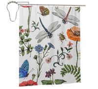 Cozimangoe Shower Curtains, 60x72in Mould Resistant with Rust-Proof Metal Rollerball Hooks, Guest Bathroom Hotel Spa Shower, Personalized Summer Pattern Plants Insects Flowers In Vintage