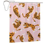 Cozimangoe Shower Curtains, 60x72in Mould Resistant with Rust-Proof Metal Rollerball Hooks, Guest Bathroom Hotel Spa Shower, Personalized Circus Animal Cute Tigers On The Pink Background