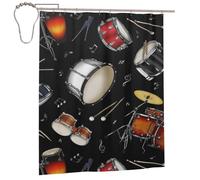 Cozimangoe Shower Curtains, 60x72in Mould Resistant with Rust-Proof Metal Rollerball Hooks, Guest Bathroom Hotel Spa Shower, Personalized Jazz Collection Black Drum