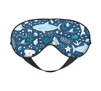 Cozimangoe Sleep Mask, Double Sided Silky Soft Eye Masks Adjustable Strap Blindfold for Women Men, Travel Night Shift Yoga Camping, Personalized Smiling Shark Sea Animals Fishes Starfish Blue