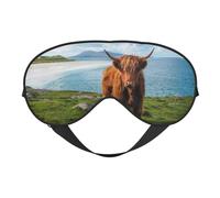 Cozimangoe Sleep Mask, Double Sided Silky Soft Eye Masks Adjustable Strap Blindfold for Women Men, Travel Night Shift Yoga Camping, Personalized Highland Cow by The Sea