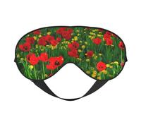 Cozimangoe Sleep Mask, Double Sided Silky Soft Eye Masks Adjustable Strap Blindfold for Women Men, Travel Night Shift Yoga Camping, Personalized Red Poppy Field Farm Meadow Landscape Print