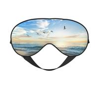 Cozimangoe Sleep Mask, Double Sided Silky Soft Eye Masks Adjustable Strap Blindfold for Women Men, Travel Night Shift Yoga Camping, Personalized Seagull Sea Blue Sky White Clouds