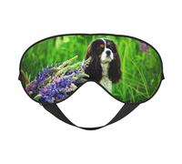 Cozimangoe Sleep Mask, Double Sided Silky Soft Eye Masks Adjustable Strap Blindfold for Women Men, Travel Night Shift Yoga Camping, Personalized Cavalier King Charles Spaniel Dog Lupin Flowers
