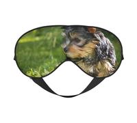 Cozimangoe Sleep Mask, Double Sided Silky Soft Eye Masks Adjustable Strap Blindfold for Women Men, Travel Night Shift Yoga Camping, Personalized Yorkshire Terrier Green Grass Cute Dogs