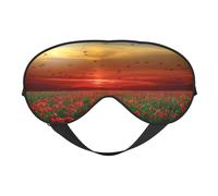 Cozimangoe Sleep Mask, Double Sided Silky Soft Eye Masks Adjustable Strap Blindfold for Women Men, Travel Night Shift Yoga Camping, Personalized Red Poppy Flower Field in Sunset Printed