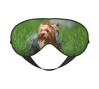 Cozimangoe Sleep Mask, Double Sided Silky Soft Eye Masks Adjustable Strap Blindfold for Women Men, Travel Night Shift Yoga Camping, Personalized Yorkshire Terrier Lawn Cute Dogs Ummer Red Bow