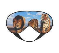 Cozimangoe Sleep Mask, Double Sided Silky Soft Eye Masks Adjustable Strap Blindfold for Women Men, Travel Night Shift Yoga Camping, Personalized Lion Leopard and Tiger Fight for Food Printed