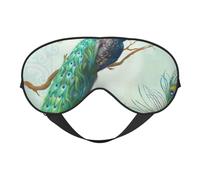 Cozimangoe Sleep Mask, Double Sided Silky Soft Eye Masks Adjustable Strap Blindfold for Women Men, Travel Night Shift Yoga Camping, Personalized Aqua Blue Elegant Peacock N Feathers Tree Branch