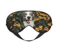 Cozimangoe Sleep Mask, Double Sided Silky Soft Eye Masks Adjustable Strap Blindfold for Women Men, Travel Night Shift Yoga Camping, Personalized Happy Border Collie Dog Flowers