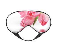 Cozimangoe Sleep Mask, Double Sided Silky Soft Eye Masks Adjustable Strap Blindfold for Women Men, Travel Night Shift Yoga Camping, Personalized Tulip Water Effect Fresh Lovely Flower Pink