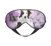 Cozimangoe Sleep Mask, Double Sided Silky Soft Eye Masks Adjustable Strap Blindfold for Women Men, Travel Night Shift Yoga Camping, Personalized Brown Border Collie Spring Dogs with Flowers