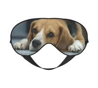 Cozimangoe Sleep Mask, Double Sided Silky Soft Eye Masks Adjustable Strap Blindfold for Women Men, Travel Night Shift Yoga Camping, Personalized Cute Beagle Dog Lies On Floor