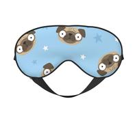 Cozimangoe Sleep Mask, Double Sided Silky Soft Eye Masks Adjustable Strap Blindfold for Women Men, Travel Night Shift Yoga Camping, Personalized Cartoon Pug Dog Head and Stars Blue Background