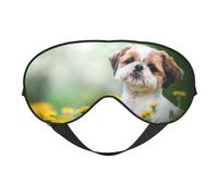 Cozimangoe Sleep Mask, Double Sided Silky Soft Eye Masks Adjustable Strap Blindfold for Women Men, Travel Night Shift Yoga Camping, Personalized Shih Tzu Little Cute Dogs Curly Puppy Pets Field