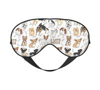 Cozimangoe Sleep Mask, Double Sided Silky Soft Eye Masks Adjustable Strap Blindfold for Women Men, Travel Night Shift Yoga Camping, Personalized Dogs Drawn Animals of Different Types of Breeds