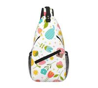 Cozimangoe Sling Bag For Man Woman, Reversible Shoulder Strap Crossbody Backpack Travel Hiking Biking Climbing Outdoors, Easter Spring With Flowers And Eggs