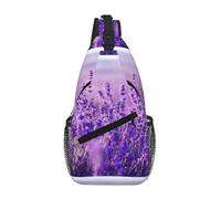 Cozimangoe Sling Bag For Man Woman, Reversible Shoulder Strap Crossbody Backpack Travel Hiking Biking Climbing Outdoors, Lavender Flower Purple Landscape Scenery