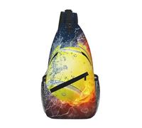 Cozimangoe Sling Bag For Man Woman, Reversible Shoulder Strap Crossbody Backpack Travel Hiking Biking Climbing Outdoors, Tennis Ball In Fire And Water