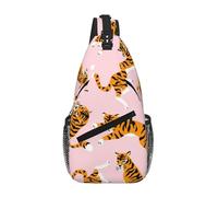 Cozimangoe Sling Bag For Man Woman, Reversible Shoulder Strap Crossbody Backpack Travel Hiking Biking Climbing Outdoors, Circus Animal Cute Tigers On The Pink Background