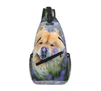 Cozimangoe Sling Bag For Man Woman, Reversible Shoulder Strap Crossbody Backpack Travel Hiking Biking Climbing Outdoors, Chow-Chow Sweet Fluffy Brown Dogs Purple Wild